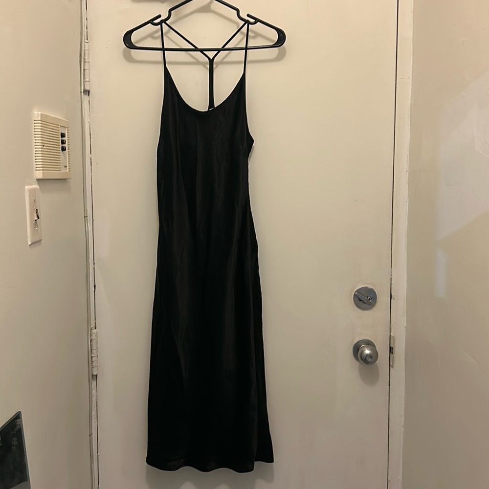 Mid calf length silk black dress